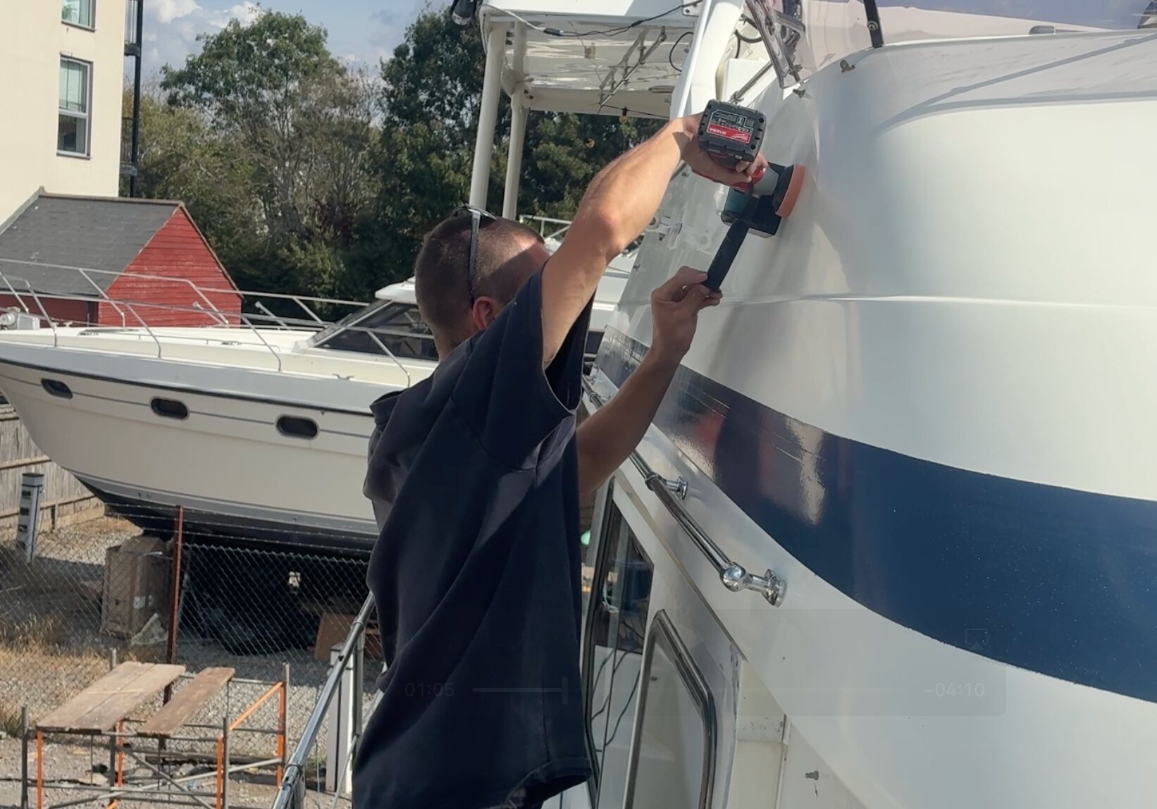 Harbour Shine machine polishing a motor yacht